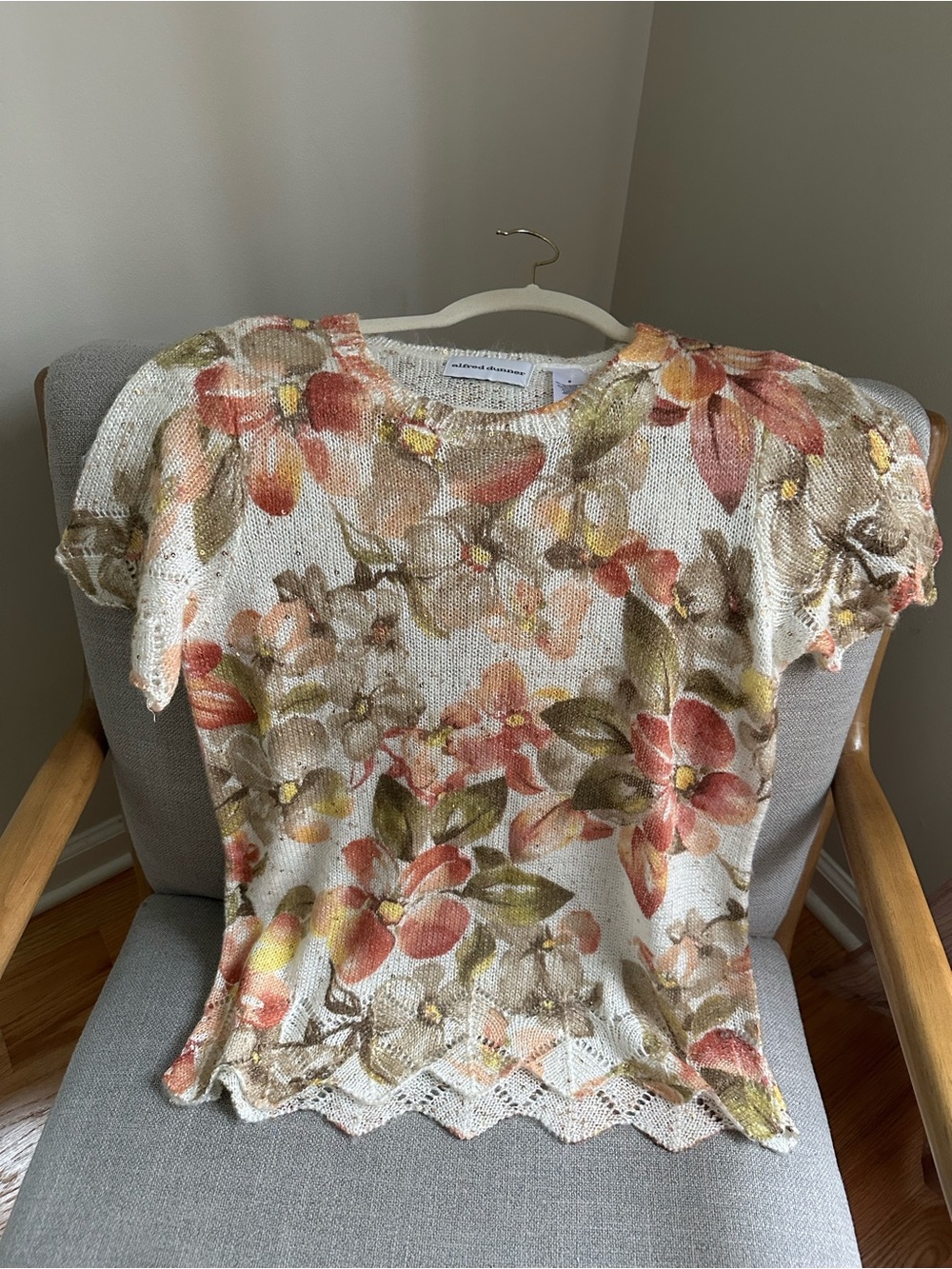Alfred Dunner Floral Sequin top - Cream, Peach & Olive